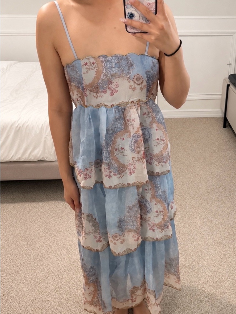 Light Blue Tiered Spaghetti-Strap Maxi Dress